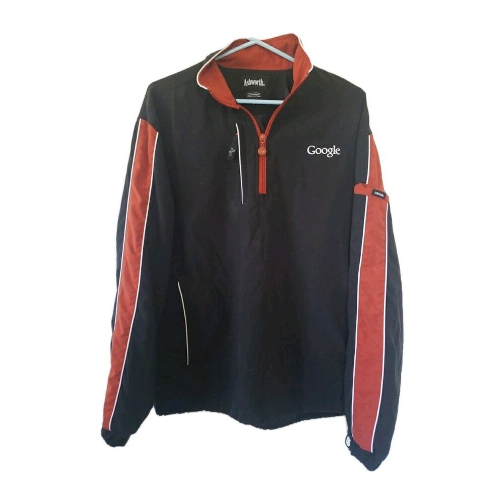 Ashworth Vintage Google Company Logo 1/4 Zip Jacket Red Black White Trim M y2k